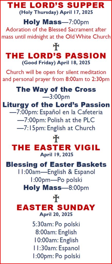 Holy Week Schedule Listing